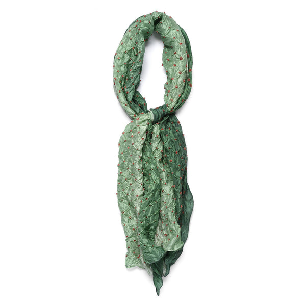 Green Bandhani Silk Scarf from Rajasthan
