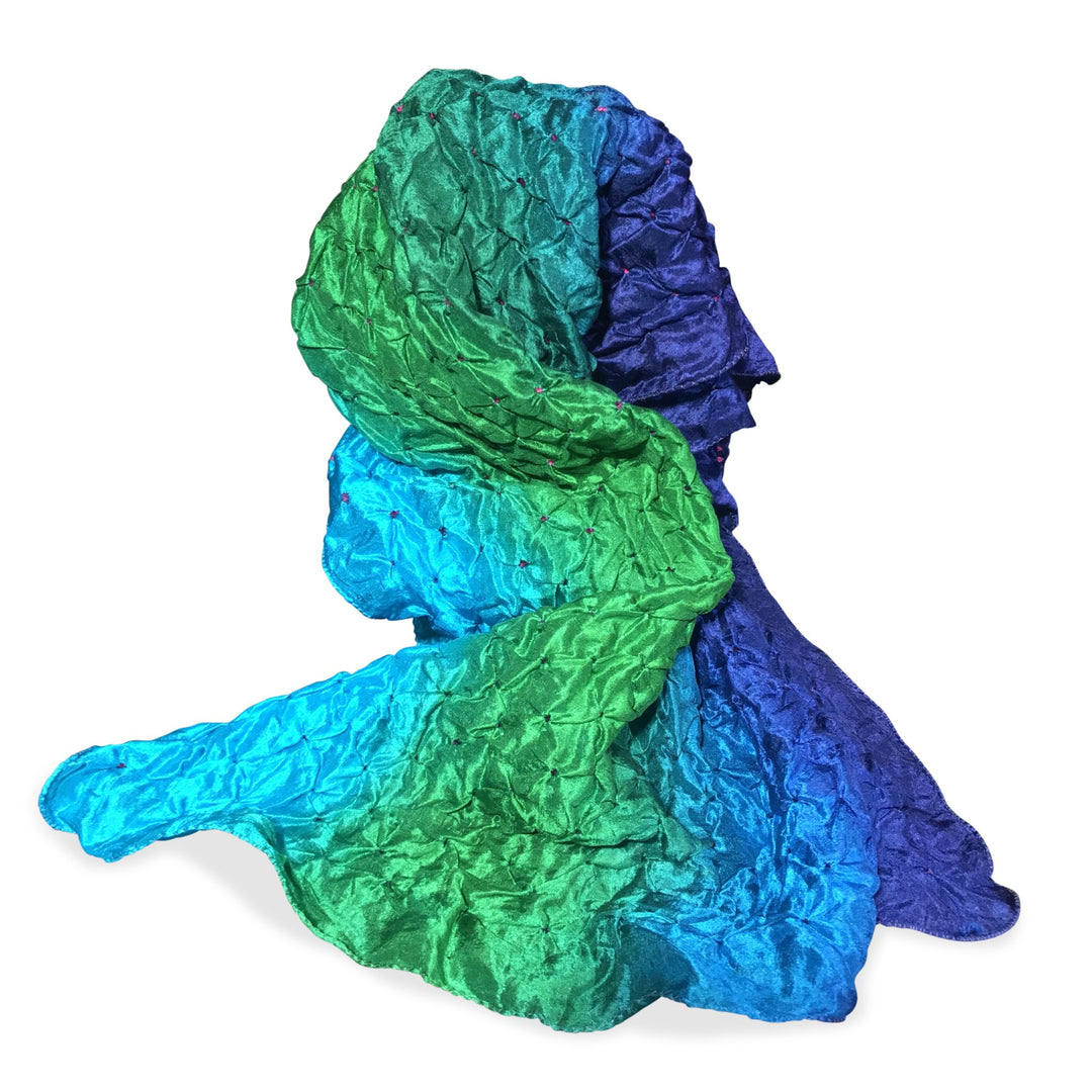 Kingfisher Blue Bandhani Silk Scarf from Rajasthan | Indigo Oriental Antiques