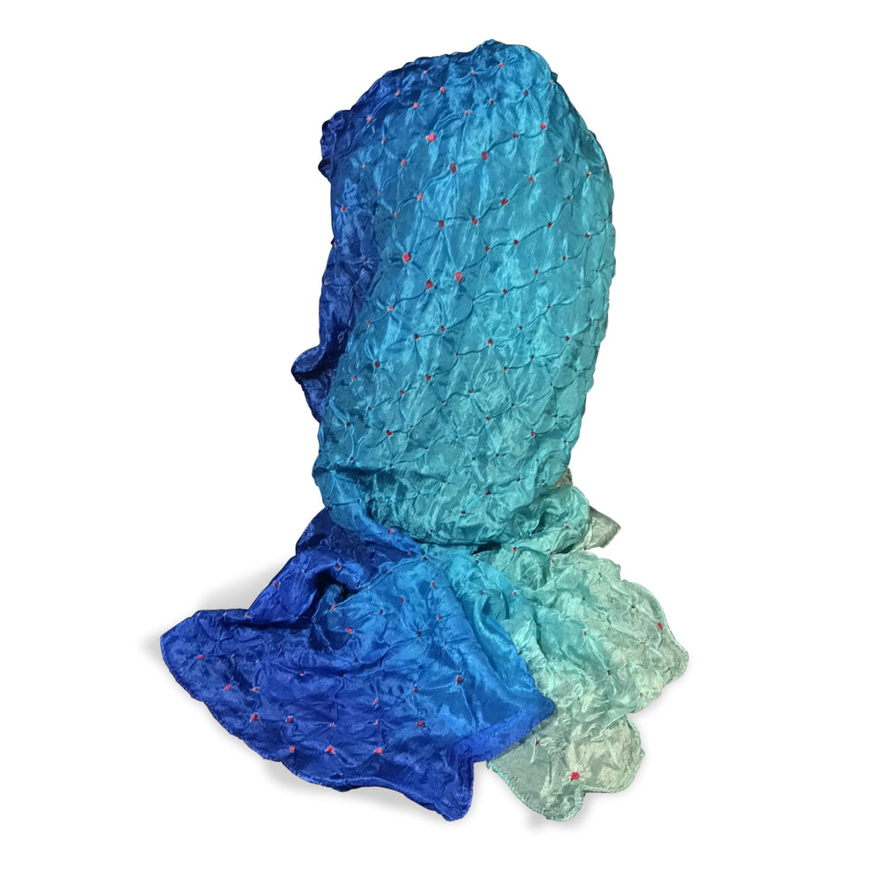 Kingfisher Blue Bandhani Silk Scarf from Rajasthan | Indigo Oriental Antiques