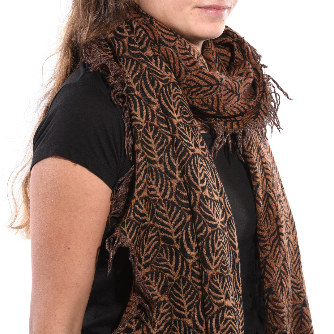 Bronze Lotus Leaves Scarf - Merino Wool - 68 x 204 cms Approx - A00059V3