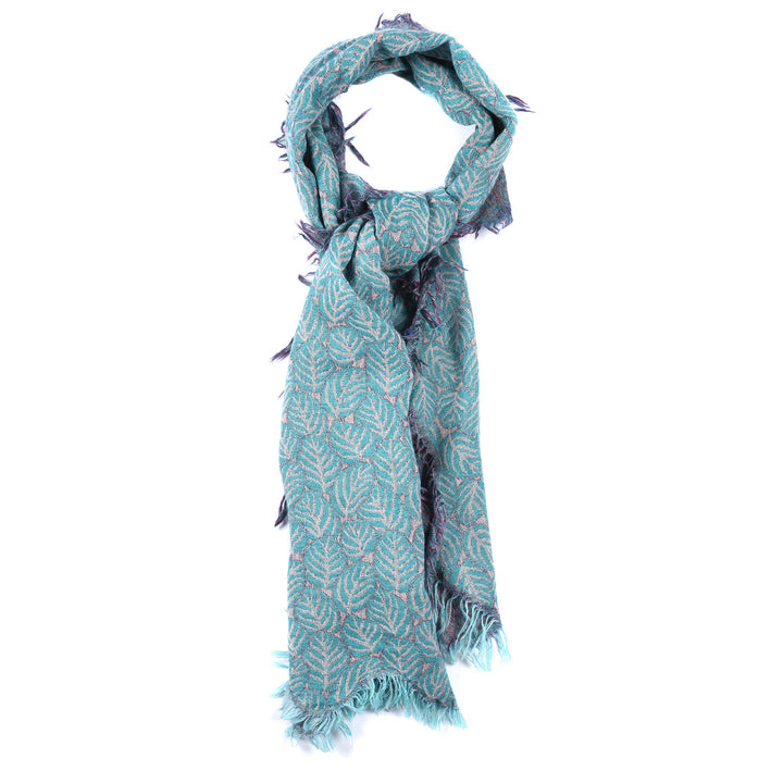 Turquoise Lotus Leaves Scarf - Merino Wool - 68 x 204 cms Approx - A00059V1