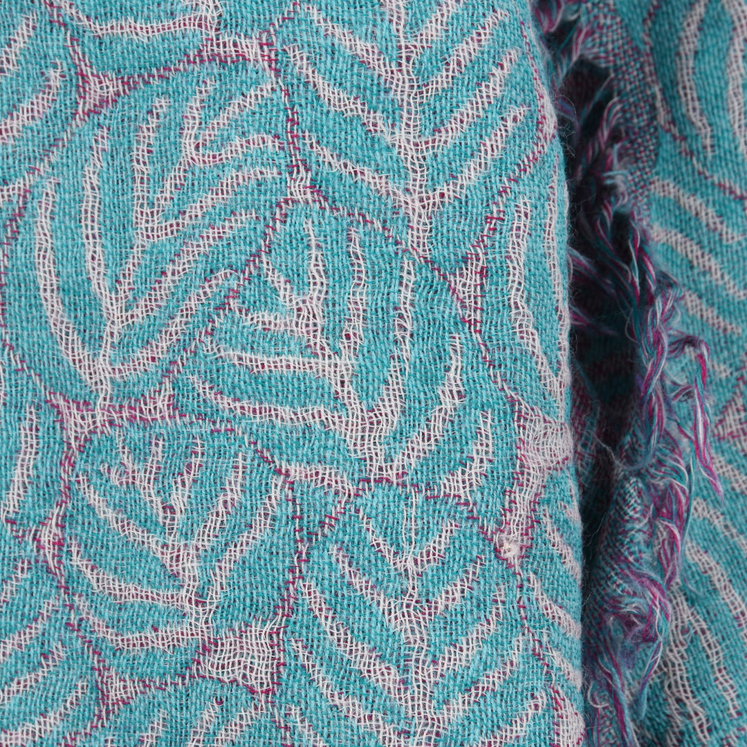 Turquoise Lotus Leaves Scarf - Merino Wool - 68 x 204 cms Approx - A00059V1