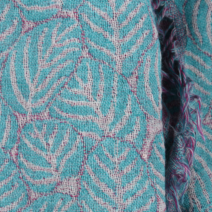Turquoise Lotus Leaves Scarf - Merino Wool - 68 x 204 cms Approx - A00059V1