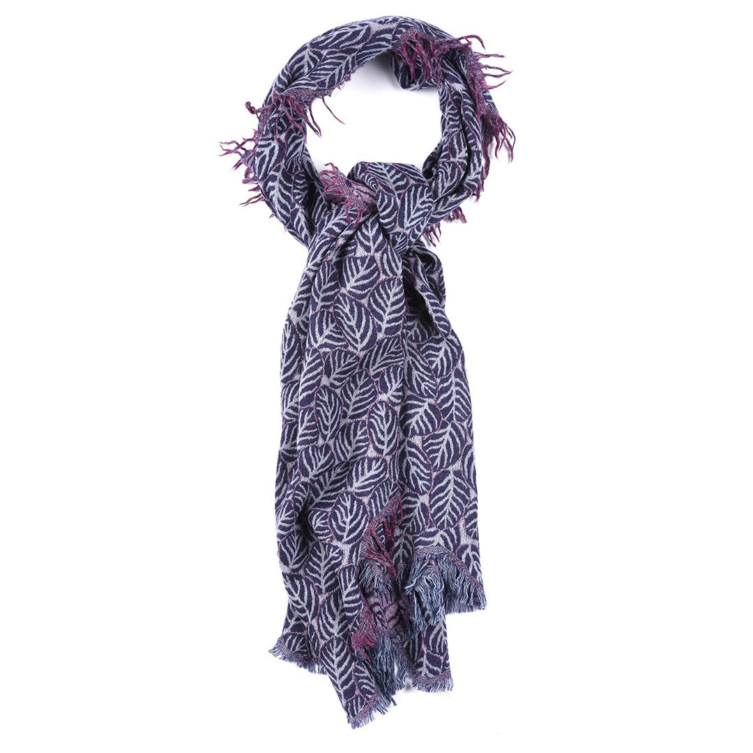 Navy Lotus Leaves Scarf - Merino Wool - 68 x 204 cms Approx - A00059V2