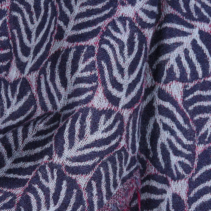 Navy Lotus Leaves Scarf - Merino Wool - 68 x 204 cms Approx - A00059V2