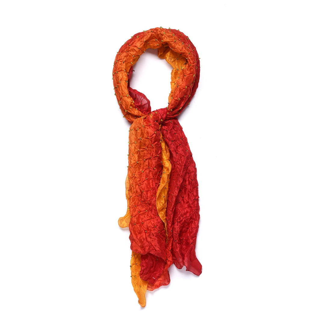 Pinks & Reds Bandhani Silk Scarf from Rajasthan | Indigo Oriental Antiques