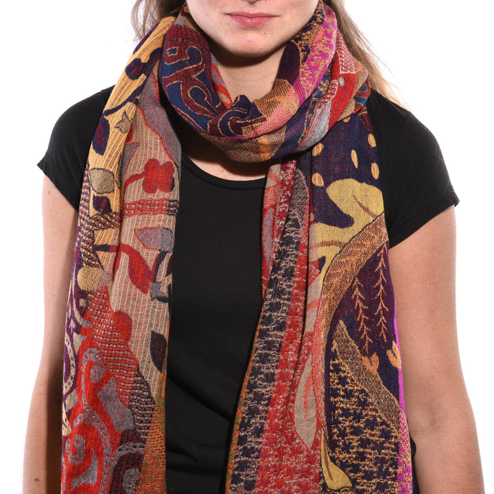 Red Floral Dreams Scarf - Merino Wool | Indigo Antiques
