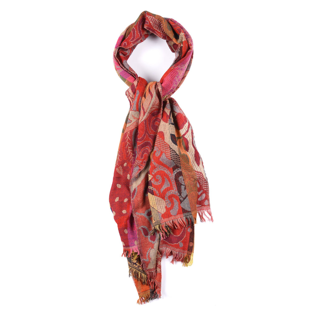 Red Floral Dreams Scarf - Merino Wool | Indigo Antiques