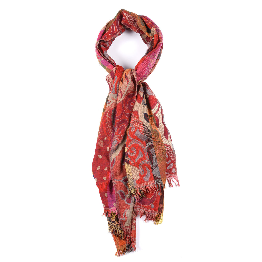 Red Floral Dreams Scarf - Merino Wool | Indigo Antiques