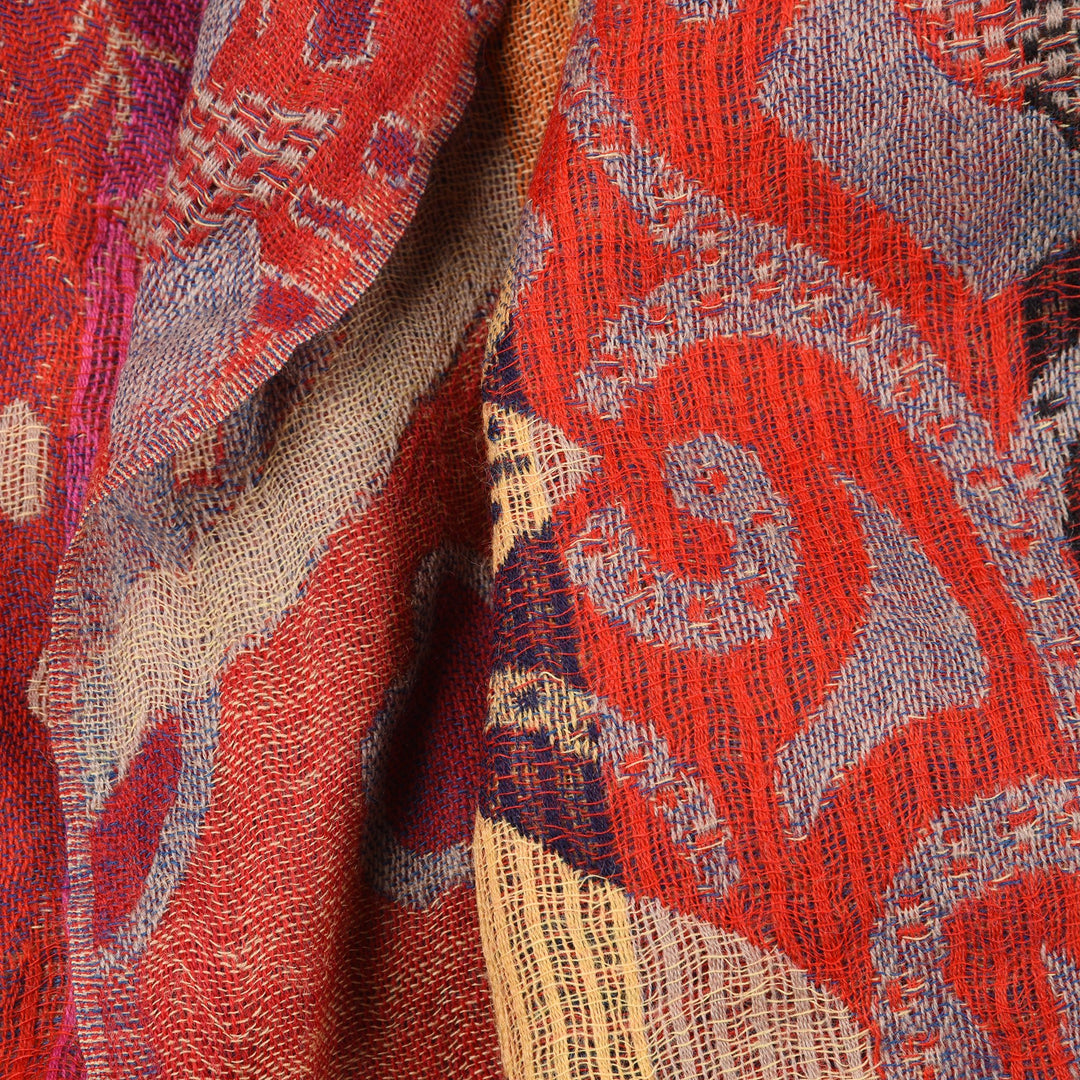 Red Floral Dreams Scarf - Merino Wool | Indigo Antiques