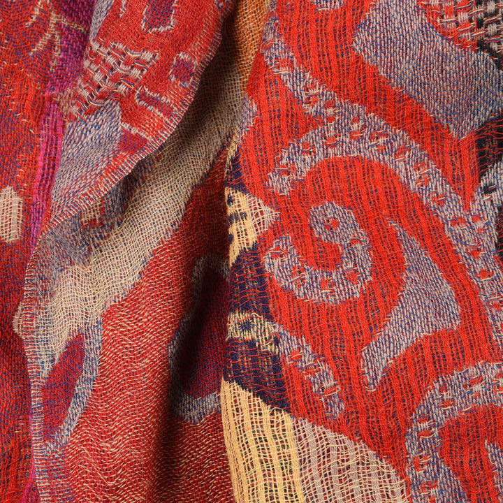 Red Floral Dreams Scarf - Merino Wool | Indigo Antiques