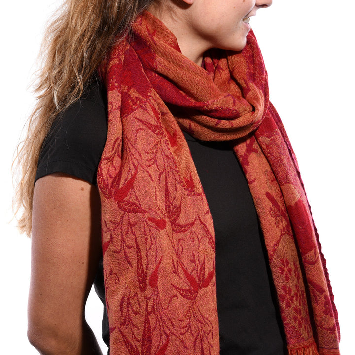 Red -Indian Garden Scarf - Merino Wool | Indigo Antiques