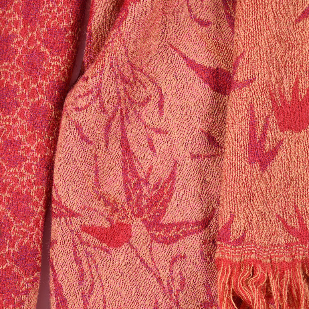 Red -Indian Garden Scarf - Merino Wool | Indigo Antiques