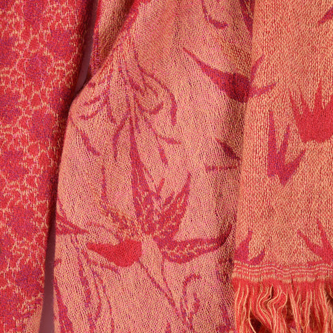 Red -Indian Garden Scarf - Merino Wool