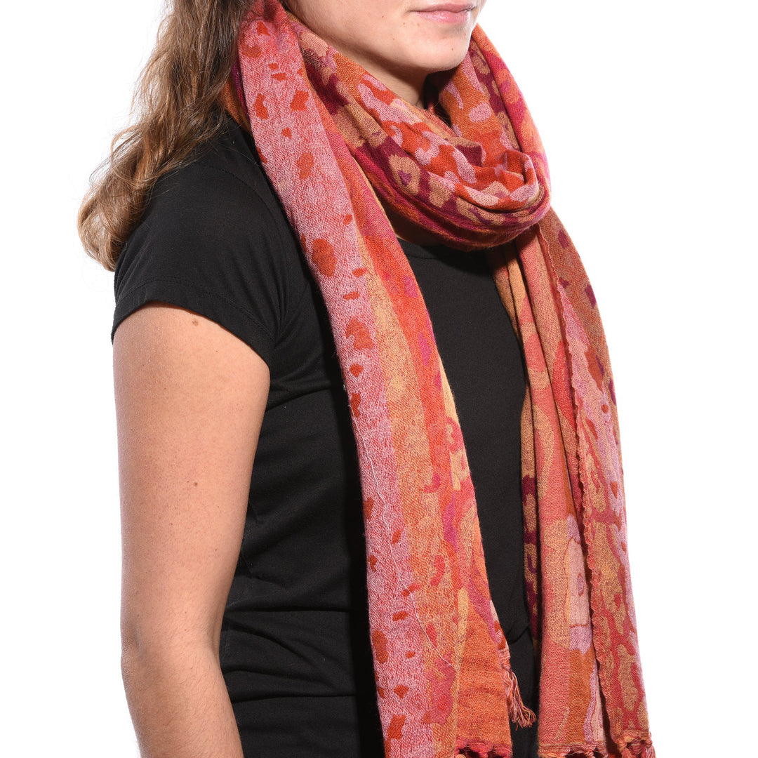 Red Jungle Scarf - Merino Wool | Indigo Antiques