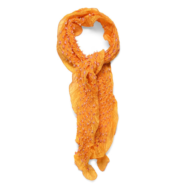 Saffron Double Knot Bandhani Silk Scarf