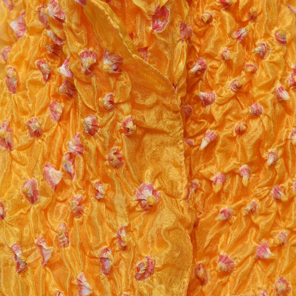 Detail of a Saffron Silk Double Knot Indian Bandhani Tie Dye Scarf | Indigo Antiques