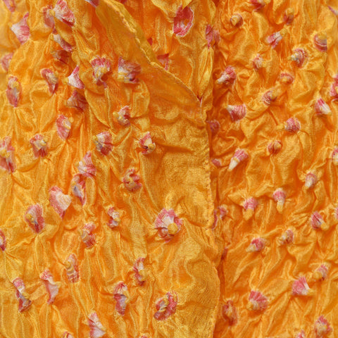 Saffron Double Knot Bandhani Silk Scarf | Indigo Antiques