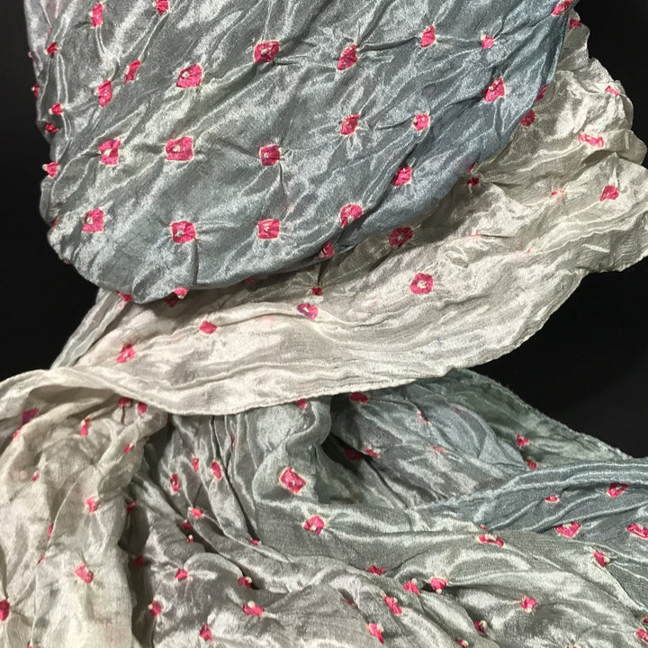 Khaki Bandhani Silk Scarf From Rajasthan | Indigo Oriental Antiques