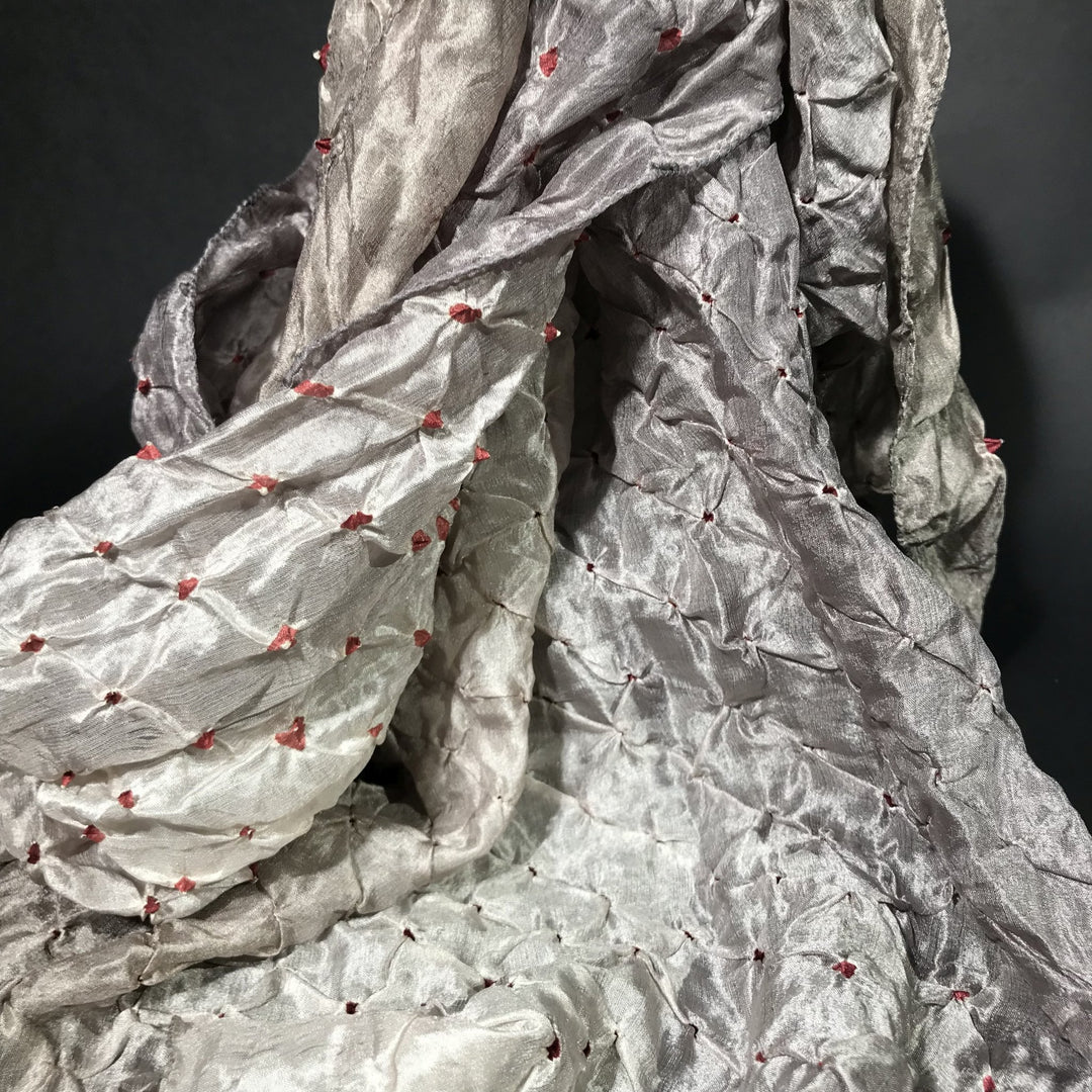 Khaki Bandhani Silk Scarf From Rajasthan | Indigo Oriental Antiques