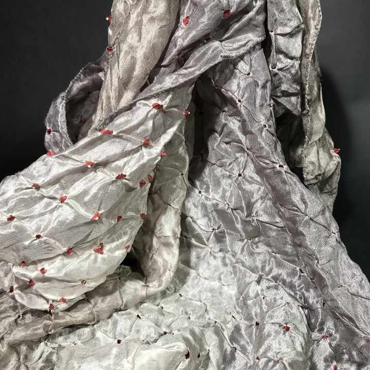 Khaki Bandhani Silk Scarf From Rajasthan | Indigo Oriental Antiques