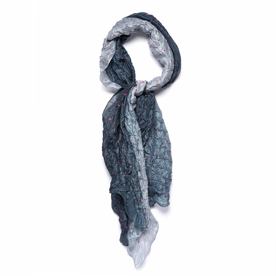 Steel Grey Silk Indian Bandhani Tie Dye Scarf | Indigo Antiques