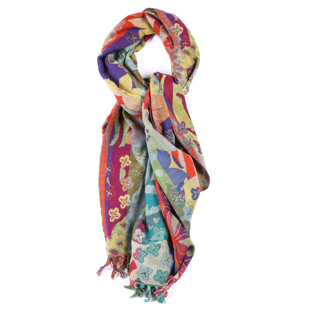 Turquoise Flowers Scarf - Merino Wool | Indigo Antiques