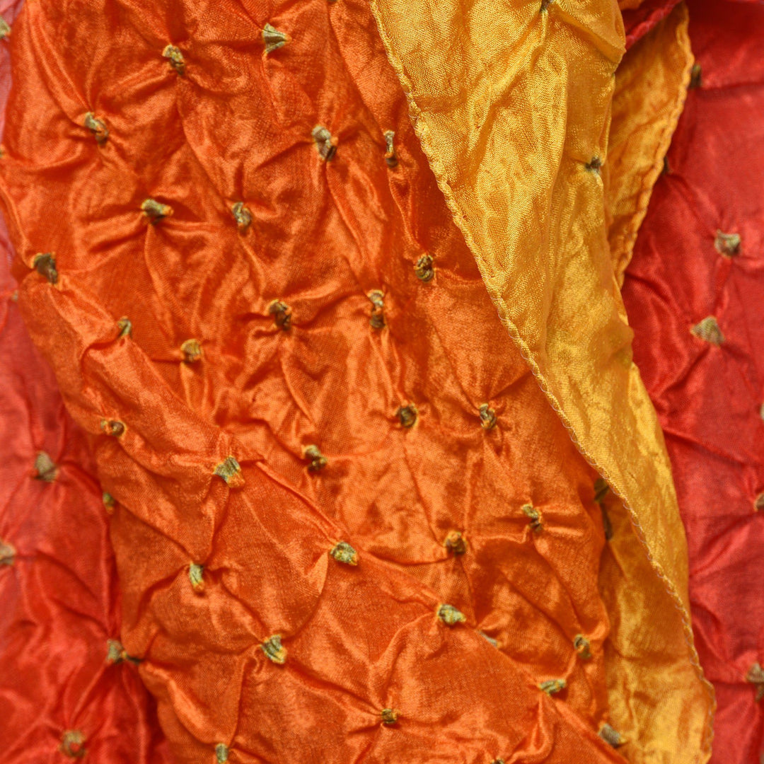 Indian Saffron Silk Bandhani Tie Dye Scarf | Indigo Antiques