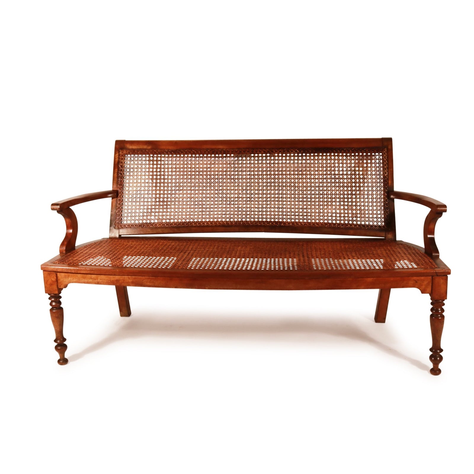 Anglo Indian Caned Teak Bench - 19thC | Indigo Oriental Antiques