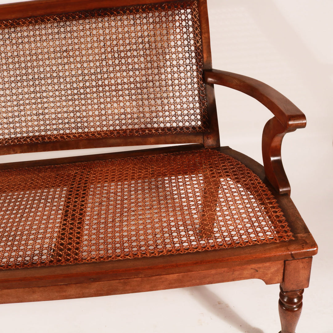 Anglo Indian Caned Teak Bench - 19thC | Indigo Oriental Antiques