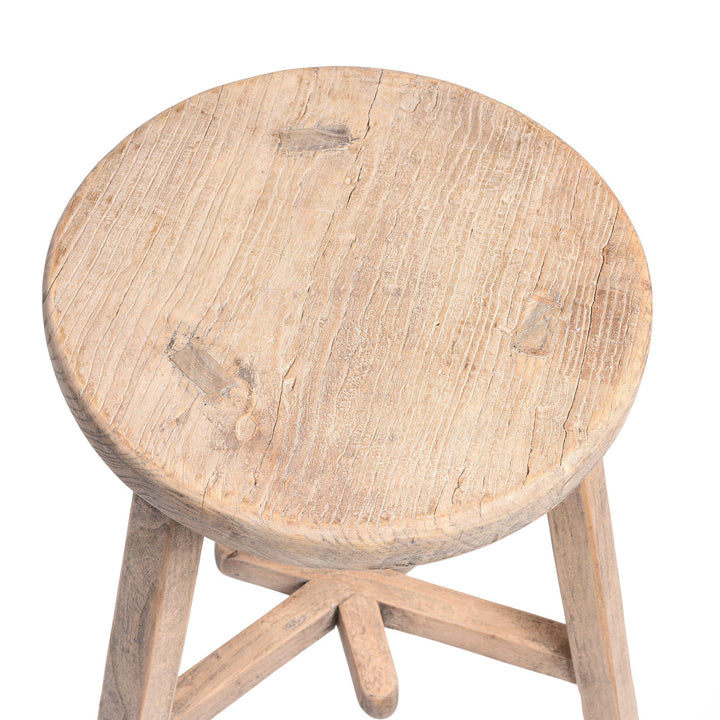 Surface View Of Bleached Elm Bar Stool | Indigo Antiques