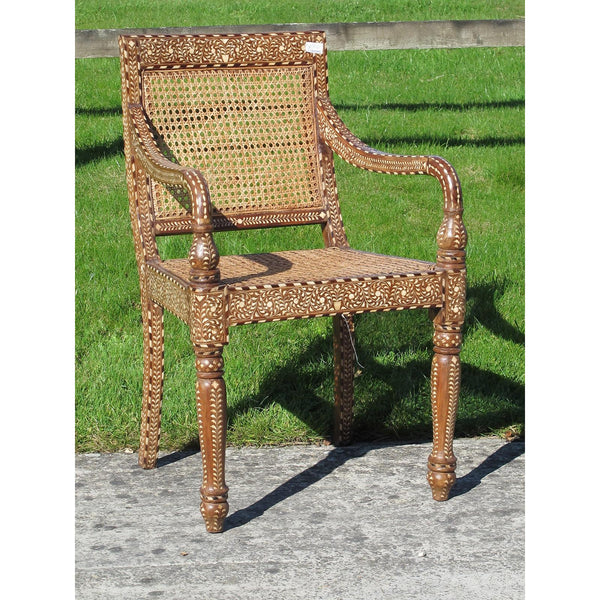 Bone Inlay Teak Arm Chair - 19thC From Punjab