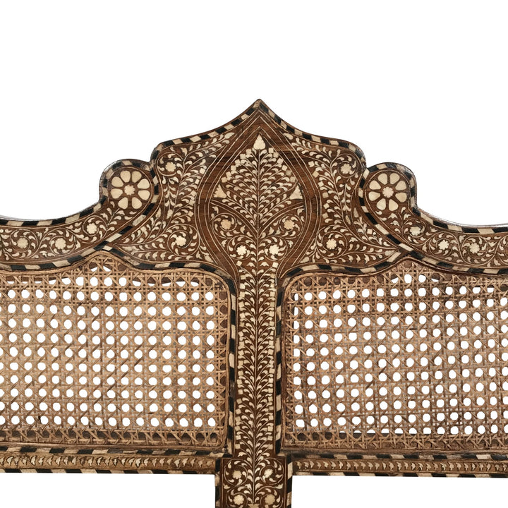 Caned Teak Sofa With Bone Inlay - Ca 80 yrs old | Indigo Oriental Antiques