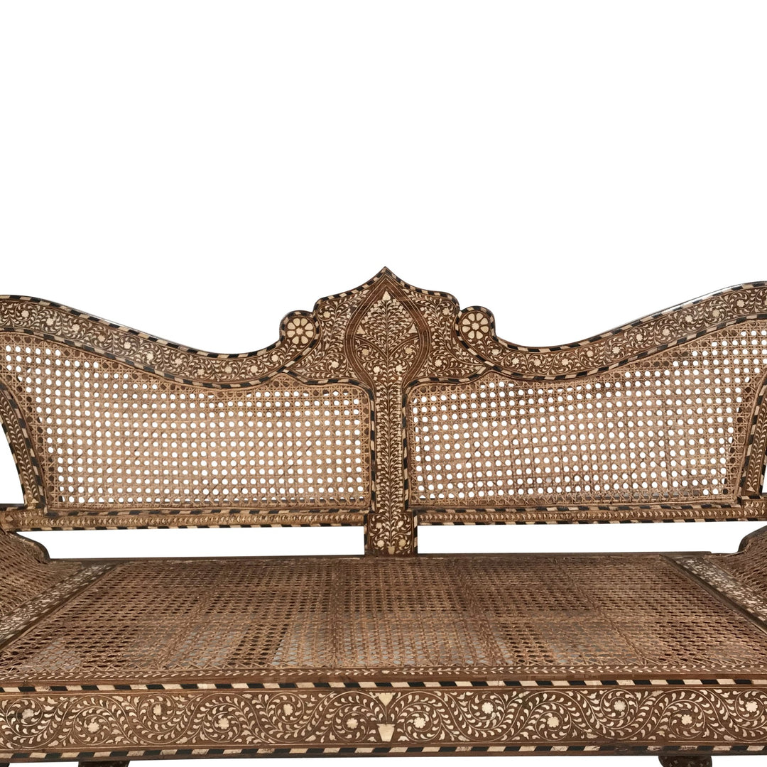 Caned Teak Sofa With Bone Inlay - Ca 80 yrs old | Indigo Oriental Antiques
