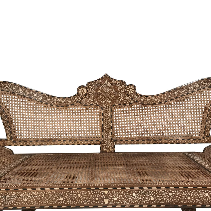Caned Teak Sofa With Bone Inlay - Ca 80 yrs old | Indigo Oriental Antiques