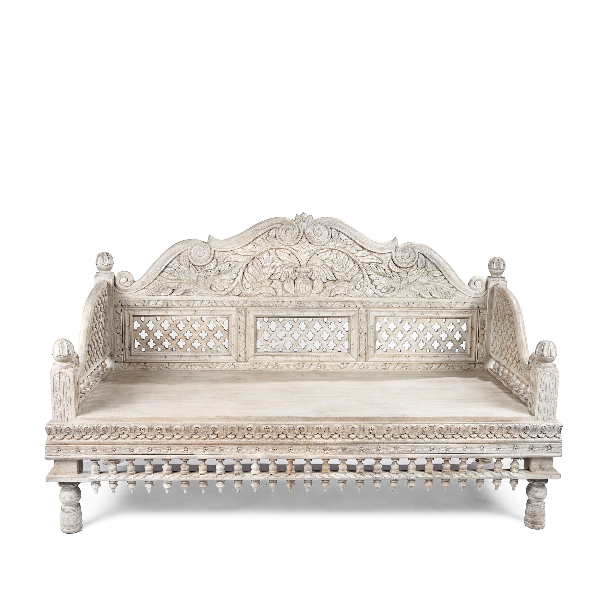 Carved And Limed Mango Wood Daybed | Indigo Oriental Antiques