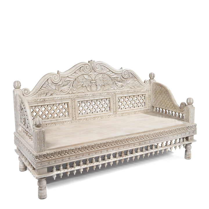 Carved And Limed Mango Wood Daybed | Indigo Oriental Antiques