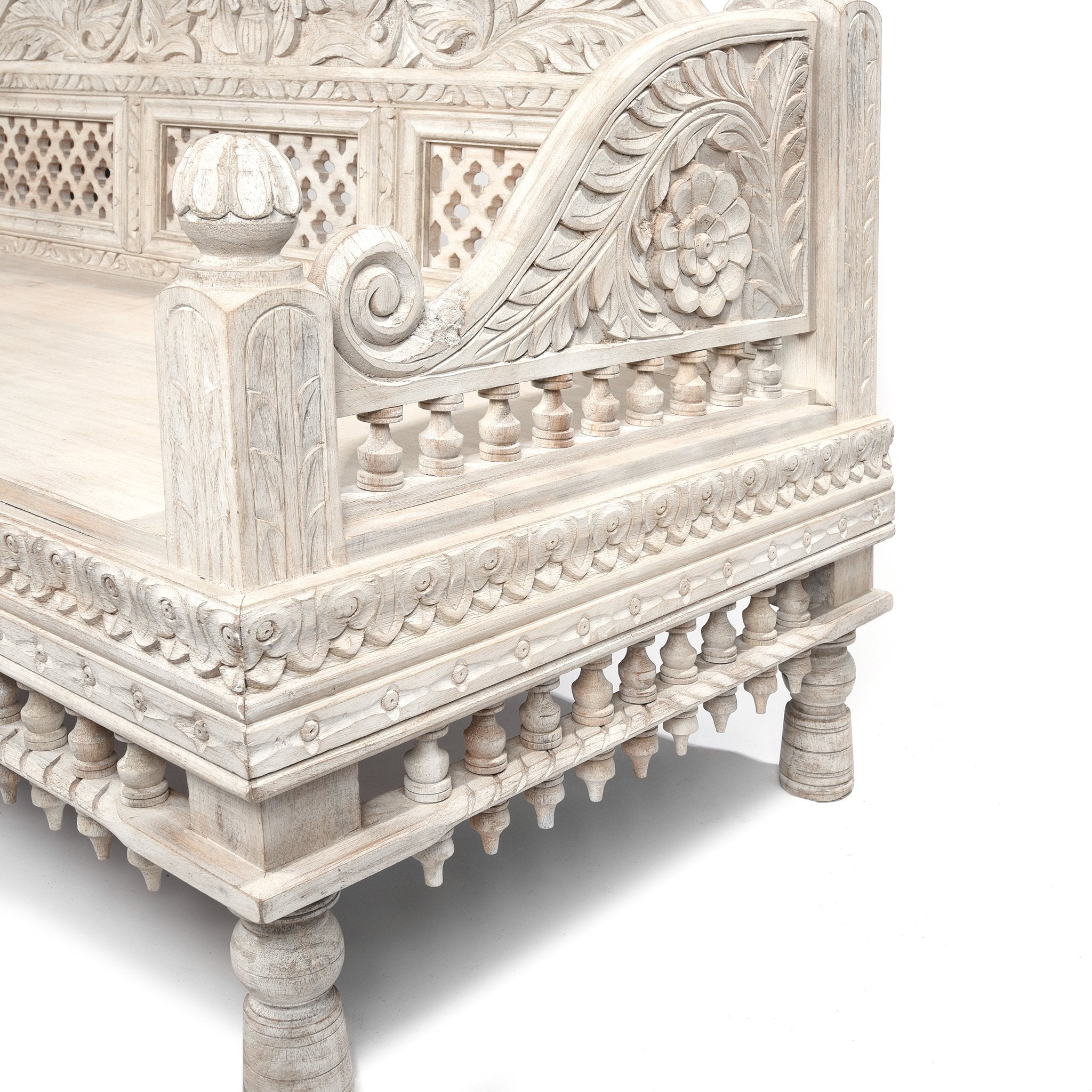 Carved And Limed Mango Wood Daybed | Indigo Oriental Antiques