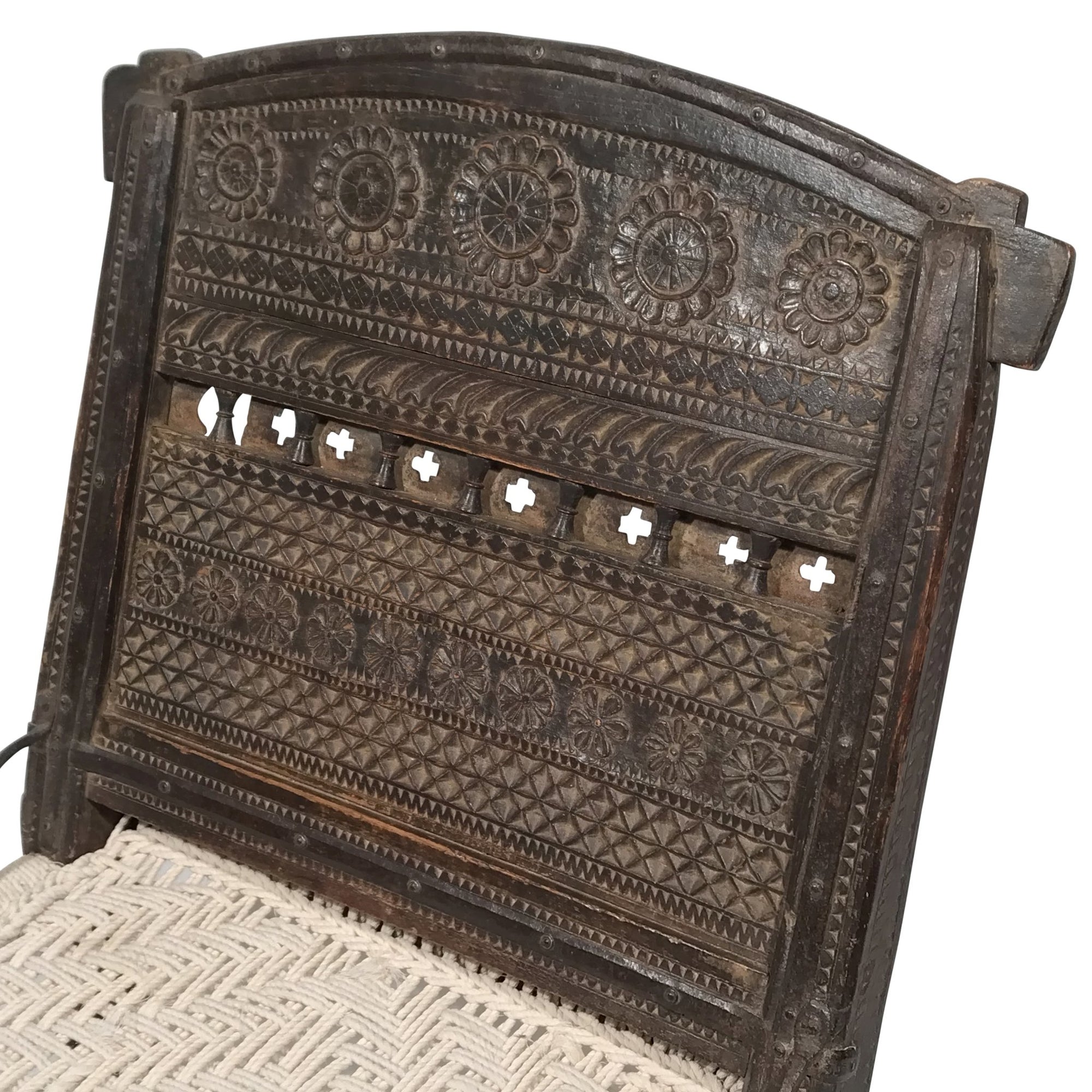 Chip Carved Low Chair From Rajasthan    - 19thC | Indigo Oriental Antiques