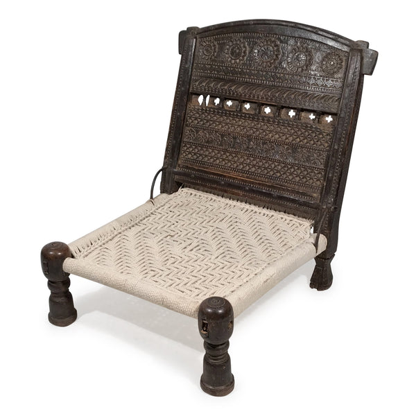 Chip Carved Low Chair From Rajasthan    - 19thC