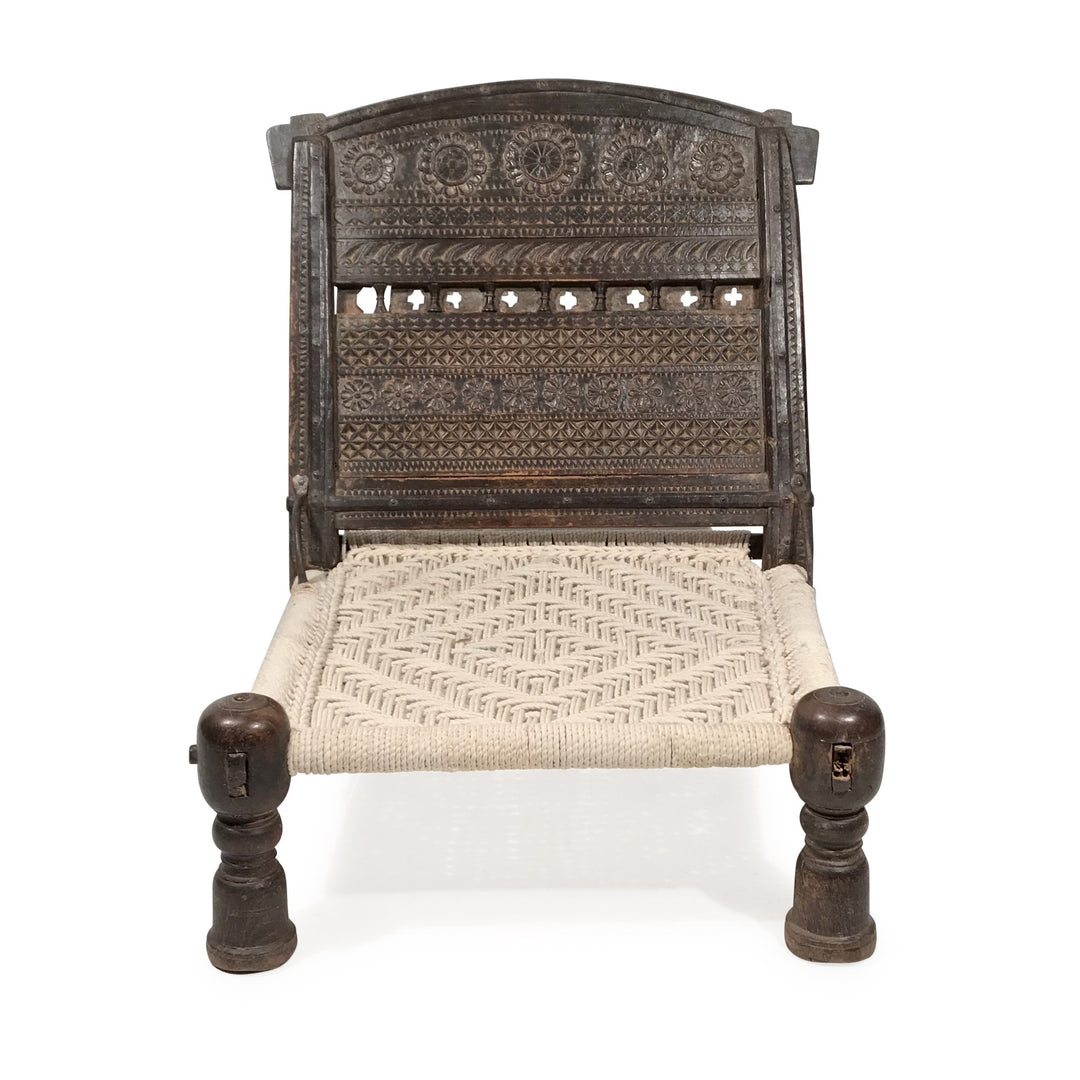 Chip Carved Low Chair From Rajasthan    - 19thC | Indigo Oriental Antiques