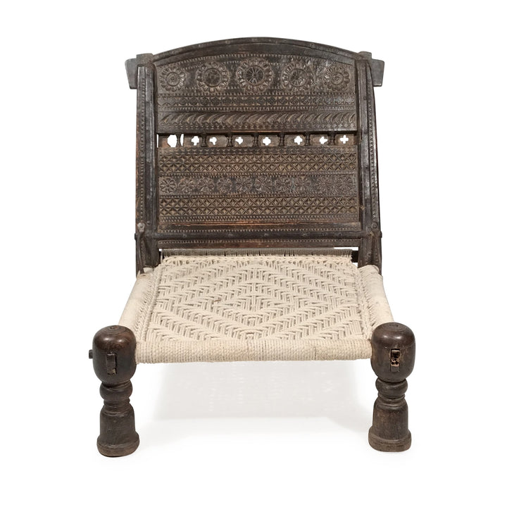 Chip Carved Low Chair From Rajasthan    - 19thC | Indigo Oriental Antiques