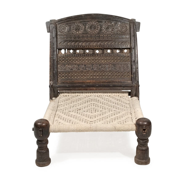 Chip Carved Low Chair From Rajasthan    - 19thC