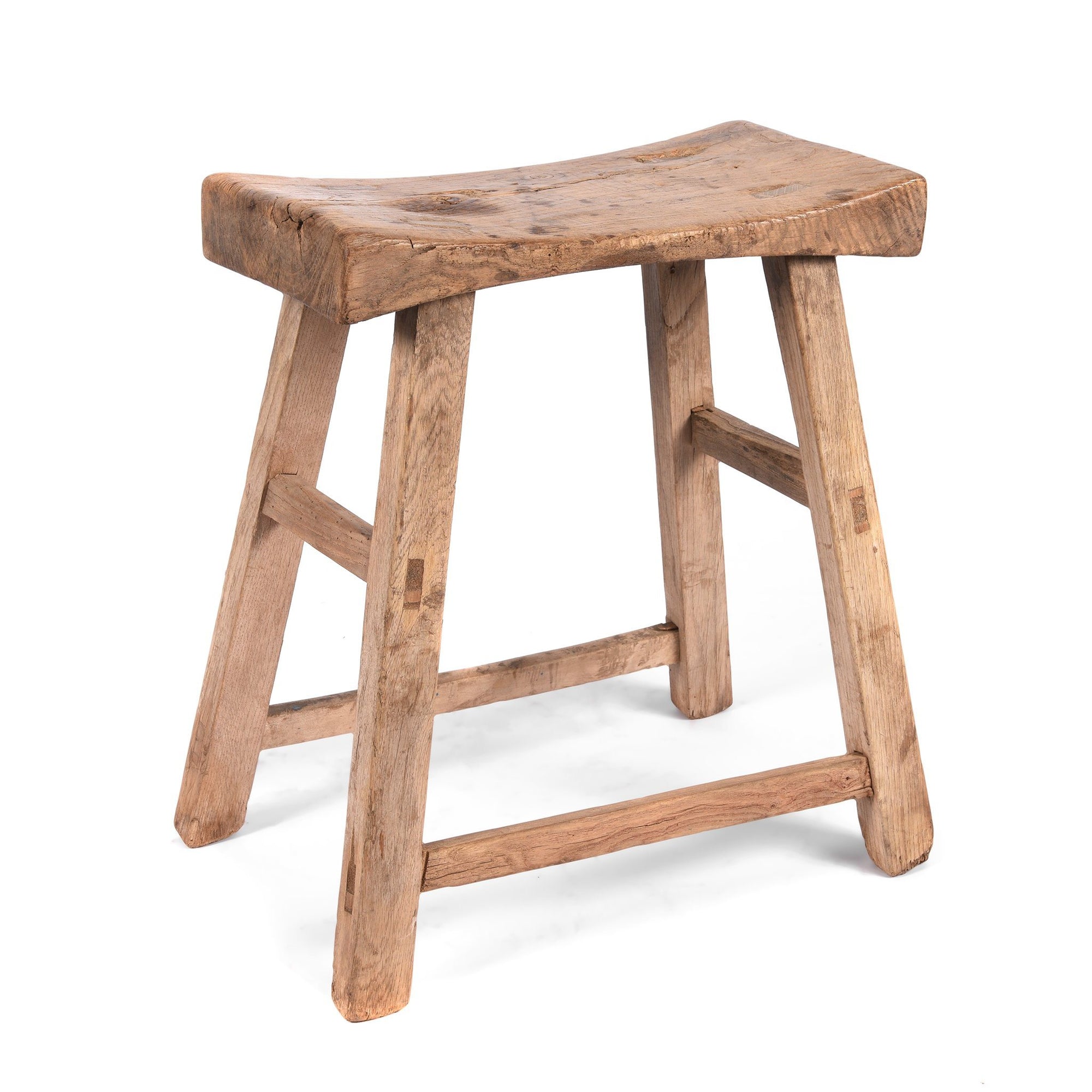 Rustic Traditional Chinese Bleached Elm Saddle Stool From Shanxi Province | Indigo Antiques