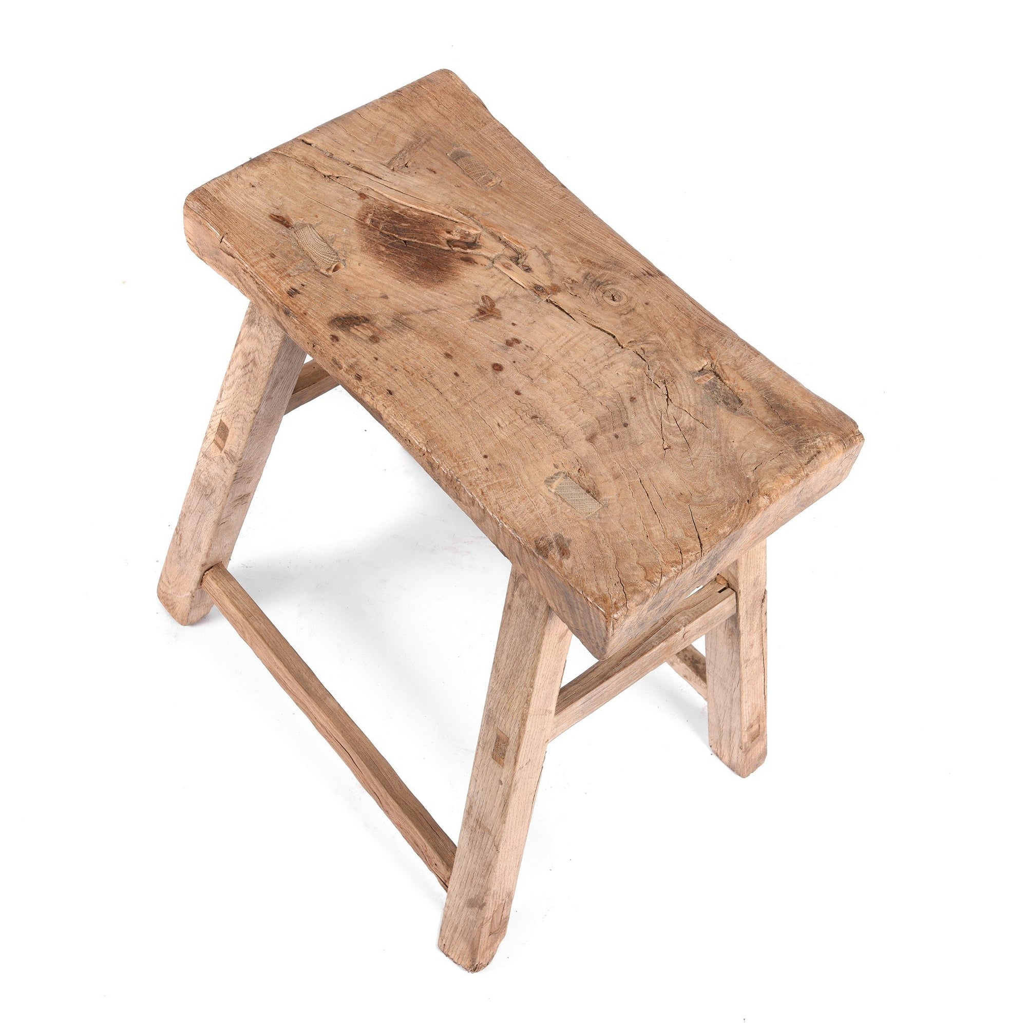 Rustic Traditional Chinese Bleached Elm Saddle Stool From Shanxi Province | Indigo Antiques