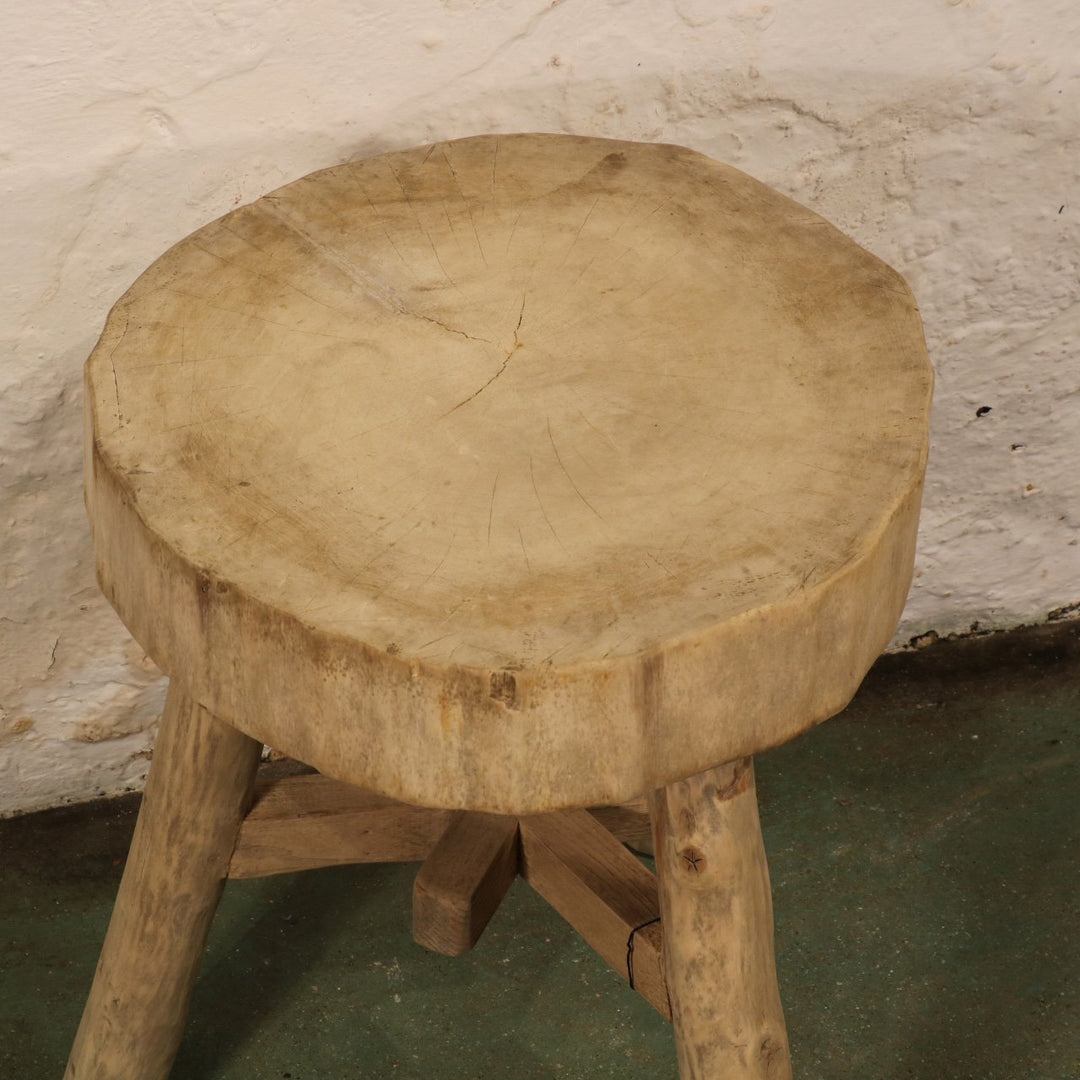Farmers Chopping Block Stool - Willow - Ca 85 yrs old | Indigo Oriental Antiques