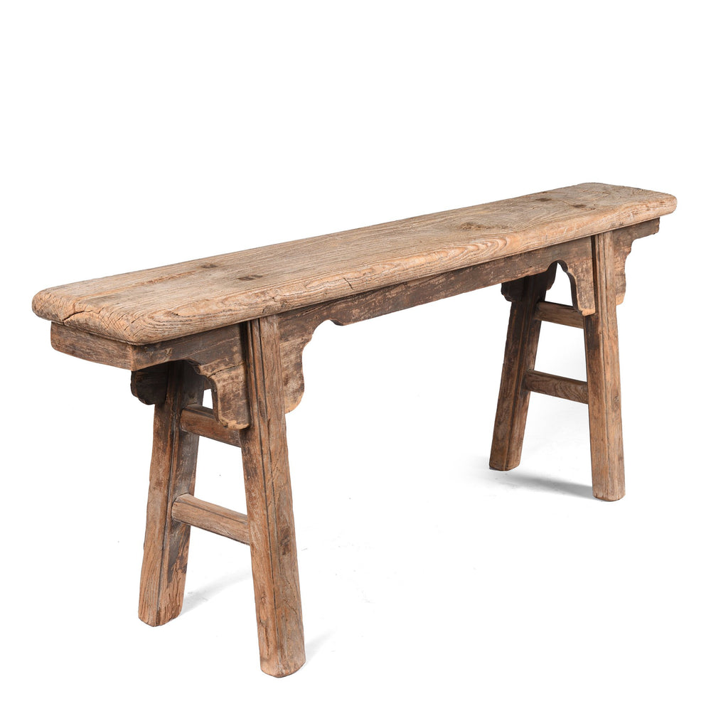 Top detail of a Old Chinese Bleached Elm Bench From Shanxi - 19thC | Indigo Antiques