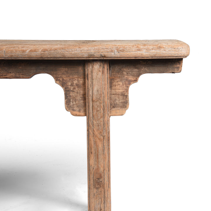 Leg Detail of a Old Chinese Bleached Elm Bench From Shanxi - 19thC | Indigo Antiques