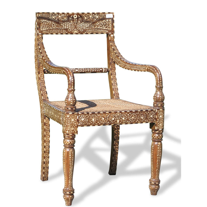 Bone Inlay Teak Arm Chair - 19thC From Punjab - 54 x 54 x 90(w x d x h cms) - A4220