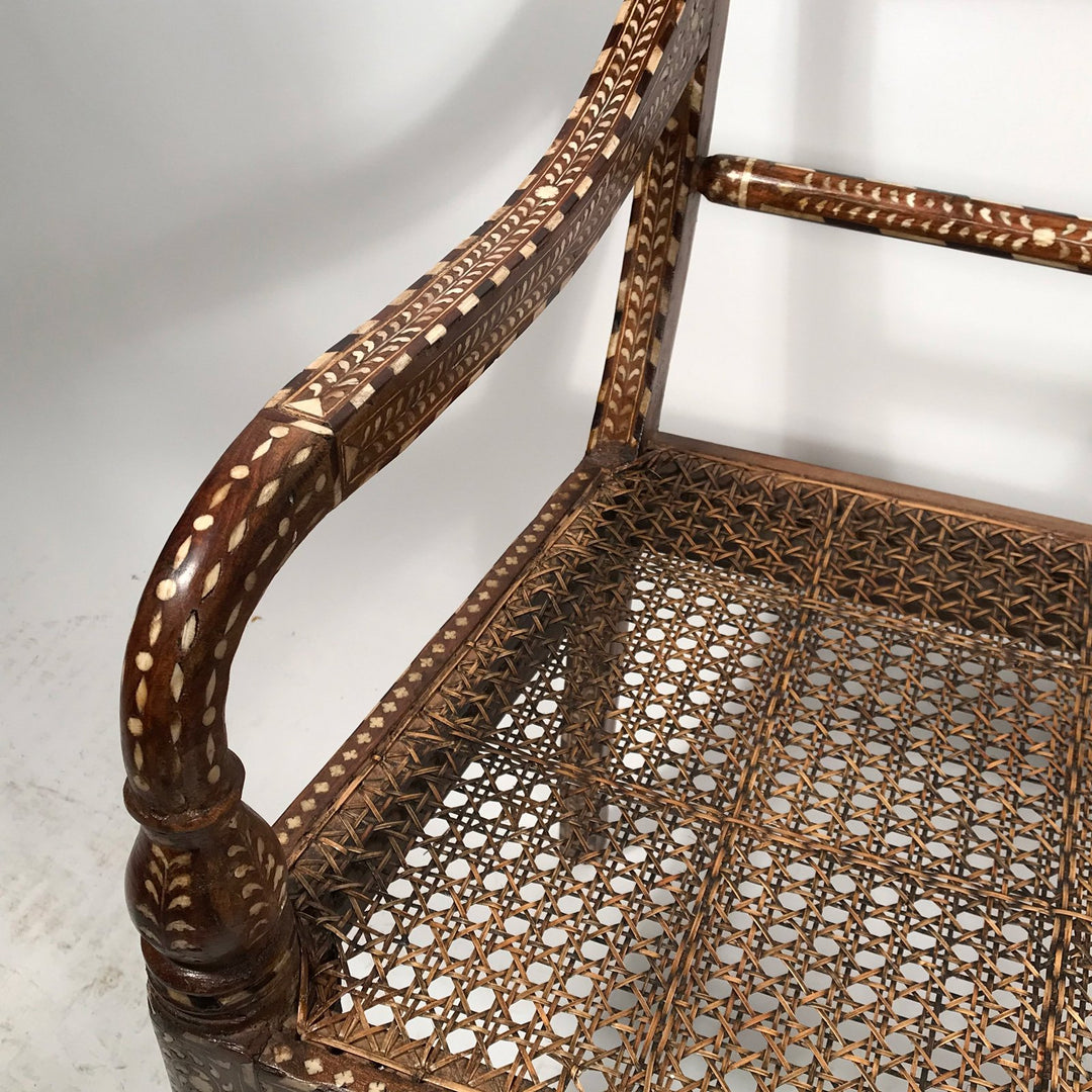 Arm Detail of an old Bone Inlay Indian Teak Chair 